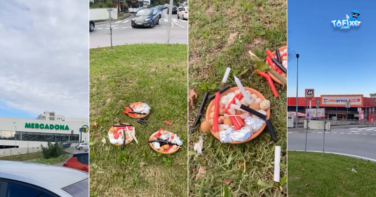 Homem viraliza ao destruir ‘macumba’ em rotunda junto ao Mercadona em Braga
